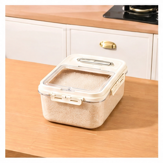 JupiGlow Airtight Rice Storage Container, Transparent PP Grain Dispenser with Measuring Cup, 5kg or 10kg Kitchen Pantry Organizer