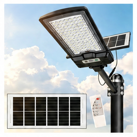 JupiGlow Solar Street Light, 3000mAh Battery, Remote Control, 4 Lighting Modes and Dusk-to-Dawn Sensor for Yard, Garden and Parking Areas