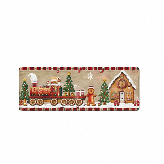 JupiGlow Christmas Gingerbread Kitchen Rug, Waterproof Fade-Resistant Polyester Floor Mat in 5 Sizes for Door, Bath and Home Décor