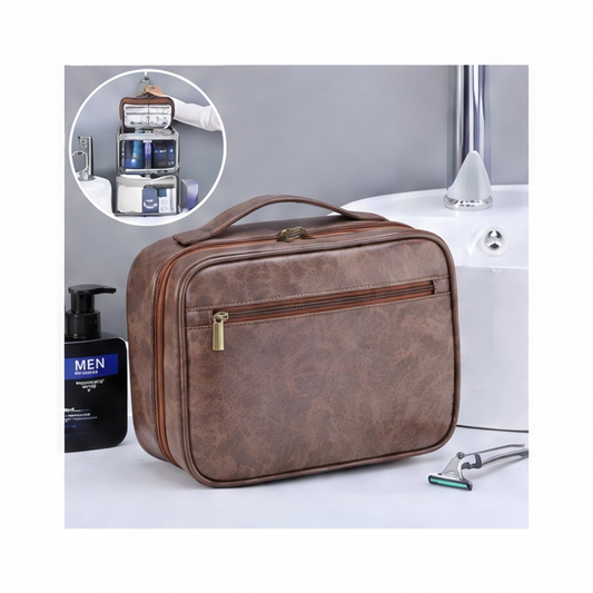 JupiGlow Hanging PU Toiletry Bag, Foldable Expandable Travel Box with Zipper