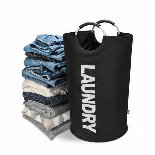 JupiGlow 90L Foldable Laundry Basket, Collapsible Waterproof Clothes Hamper with Aluminum Soft-Grip Handles, Black or White