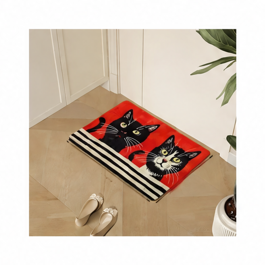 JupiGlow Cat-Pattern Welcome Mat, Soft 100% Polyester, Anti-Slip, Fade-Resistant, Machine-Made Entryway Rug, 30x50, 40x60 or 50x80 cm