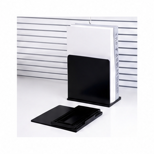 JupiGlow Foldable L-Shaped Bookends with Dividers, Portable Plastic Book Organization for Home Office, Black