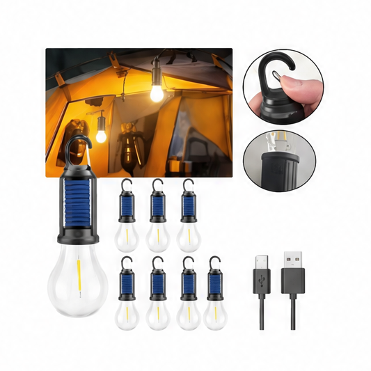 JupiGlow LED Lantern, USB Rechargeable Solar Camping Light, Warm Glow, Hanging Handle, 5V, 300mAh Battery, 8-Piece Set