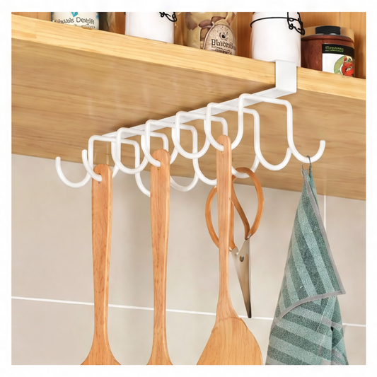 JupiGlow Under-Cabinet Kitchen Organizer Rack, Reusable Steel Storage Shelf with Hooks for Pot Covers, Boards and Paper Towels