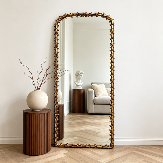 JupiGlow Arched Full-Length Wood Mirror, Retro Border Style, Punch Installation, Assembly Required, 60 x 160 to 80 x 180 cm