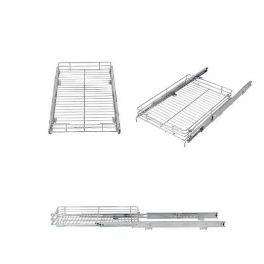 JupiGlow Pull-Out Cabinet Organizer, Stainless Steel Roll-Out Shelf with Full Extension, 50 lb Capacity, 12 or 15 x 21 Inch