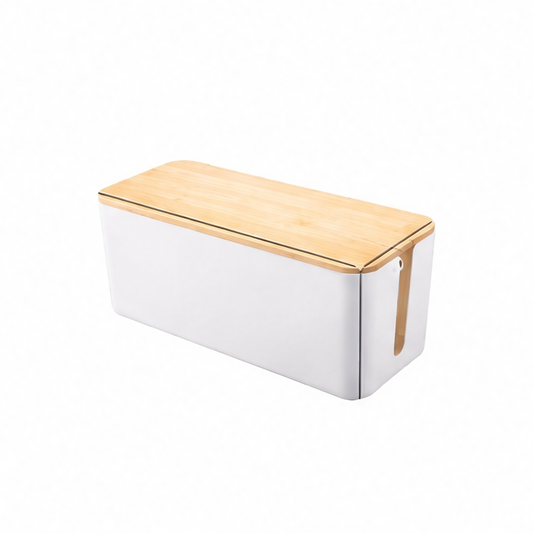 JupiGlow Wooden Cable Storage Box, Reusable Power Strip and Wire Management Organizer with Anti-Dust Cover for Home and Office