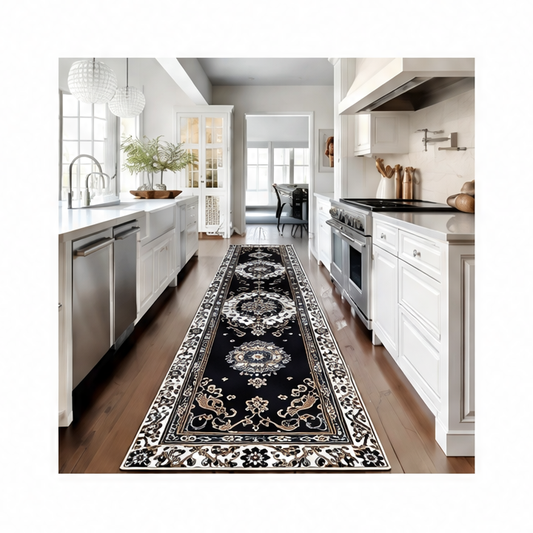 JupiGlow Vintage Oriental Floral Runner Rug, Geometric Print, Soft Polyester, Non-Slip PVC Backing for Hallway and Entryway