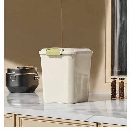 JupiGlow Airtight Cereal Container, PP Rice Storage Box with Sealing Buckle and Measuring Cup, 5KG or 10KG Grain and Pet Food Storage