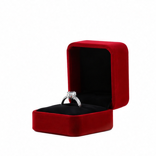 JupiGlow Velvet Jewelry Box, Square Ring and Earring Display Case, Compact Flip-Top Gift Box in Burgundy, Black, Gray, Dark Blue or Pink