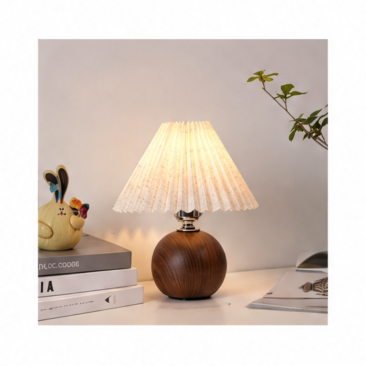 JupiGlow Nordic LED Pleated Table Lamp, Remote Control, 3 Light Colors, Iron and Cloth Shade, AC Power for Bedroom and Living Room