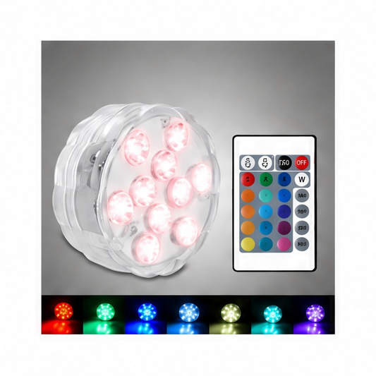 JupiGlow Submersible LED Pool Lights, 10 RGB LEDs, Remote Control, 16 Static and 4 Dynamic Modes, Battery Powered