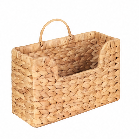 JupiGlow Woven Wall Hanging Storage Basket, Rattan Frame Plant Fiber Magazine Holder for Mail, Books and Home Décor