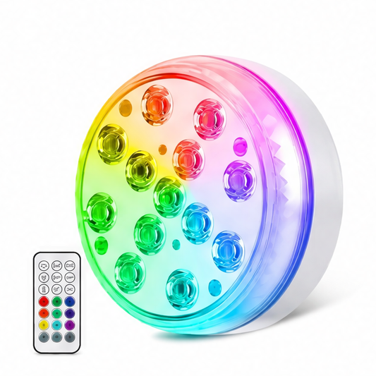 JupiGlow RGB Underwater Pool Light, IP68 Waterproof LED Submersible Lamp with RF Remote, 16 Colors, Timer and Suction Mount