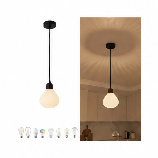 JupiGlow Glass Stone Pendant Light, E27 Base, AC Powered, 90–260 V, 1-Light, Round or Long Designs for Kitchen and Dining Areas