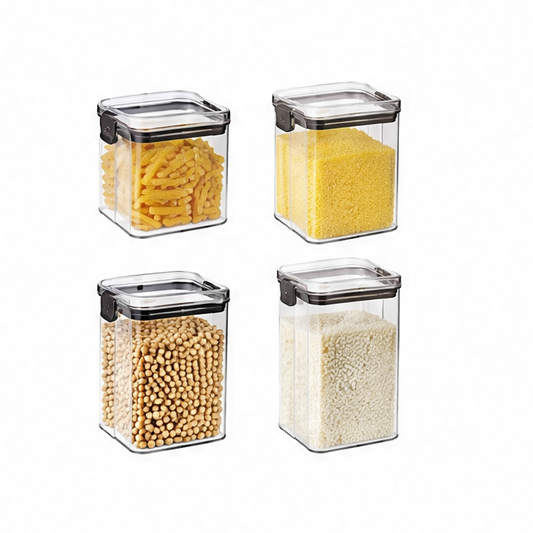 JupiGlow Clear Kitchen Canister with Lid, Reusable Plastic Food Storage Box in S, M, L or XL for Pantry Organization