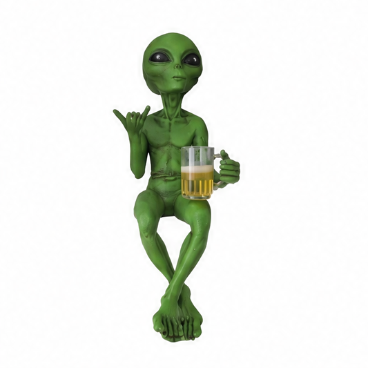 JupiGlow Green Resin Alien Statue, Hand-Painted Modern Tabletop Garden Sculpture, 15cm Novelty Décor for Desk, Shelf or Outdoor Space