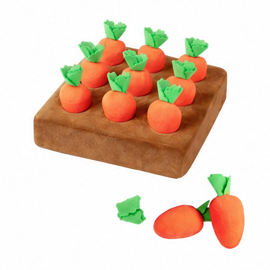 JupiGlow Dog Snuffle Mat with 9 Plush Carrots, Fleece Enrichment Puzzle Toy for Foraging, Slow Feeding and Indoor Activity