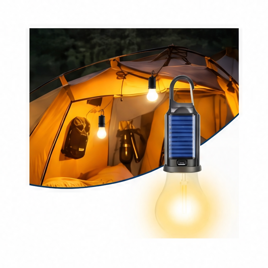 JupiGlow Solar Camping Lantern, Rechargeable LED Light with Hanging Hook, 3 Brightness Modes, Type-C Charging for Outdoor Use