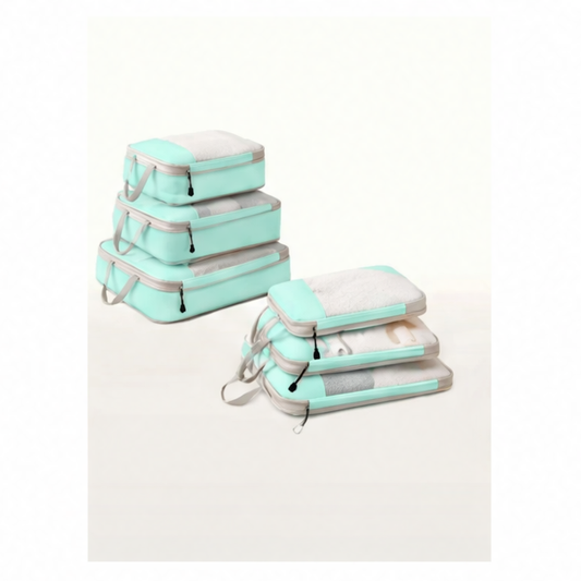 JupiGlow Expandable Packing Cubes, 3-Piece Polyester Travel Storage Set in Lake Blue, Black, Grey or Beige