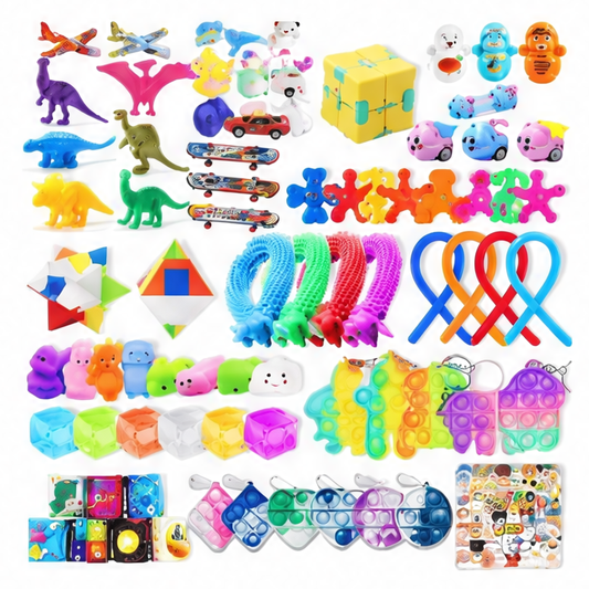 JupiGlow Kids' Party Favor Fidget Toys Bulk Set, 62 or 124 Pieces, Plastic Treasure Box Prizes and Stocking Stuffers