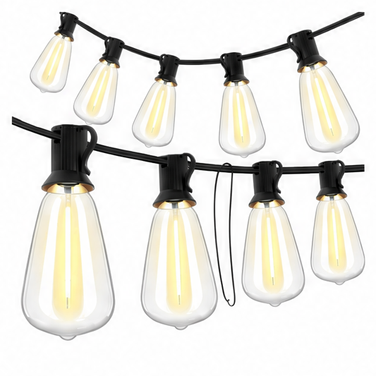 JupiGlow Outdoor LED String Lights, AC-Powered Ball-Shaped Beads, Shatterproof PET Bulbs, Dimmable 5–100%, 50FT–200FT Options