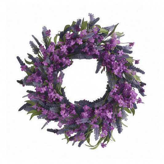 JupiGlow Purple Lavender Floral Wreath, Round Artificial Spring Decoration, Plastic-Inspired Door Hanging Accent for Seasonal Decor