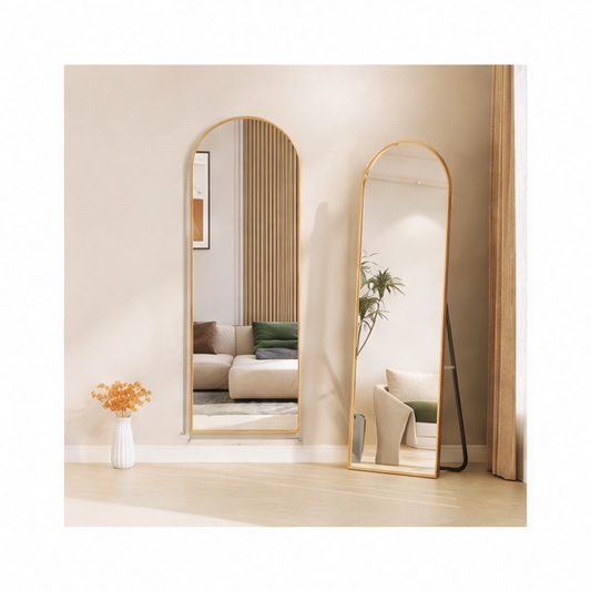 JupiGlow Arched Full-Length Mirror, Aluminum Alloy Frame, 4mm Tempered Glass, Floor or Wall-Mount Design in Multiple Sizes