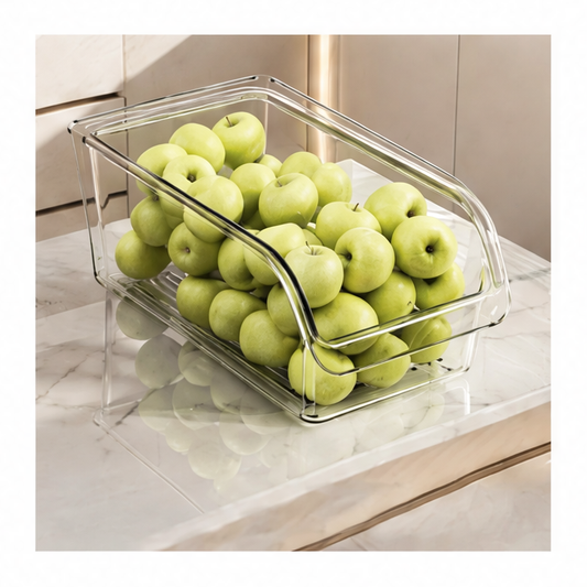 JupiGlow Clear Refrigerator Can Organizer, Reusable Glossy Plastic Food Storage Bin with Rectangle Design and Drain Tray Option