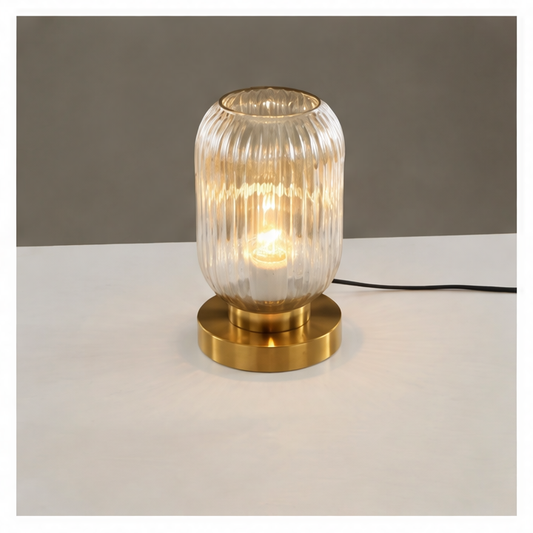 JupiGlow Glass Stone Table Lamp with Iron Body, E27 LED Bulb Base, Knob Switch, 6–10W, AC, Study and Bedroom