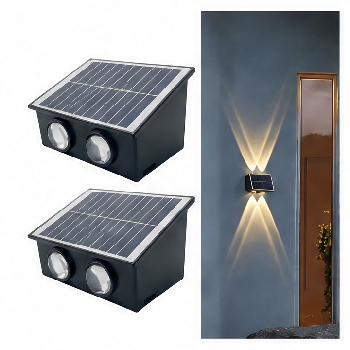 JupiGlow Solar Wall Light, Automatic LED Landscape Lighting, Contemporary Self-Contained Design, Warm or RGB Options for Garden and Patio