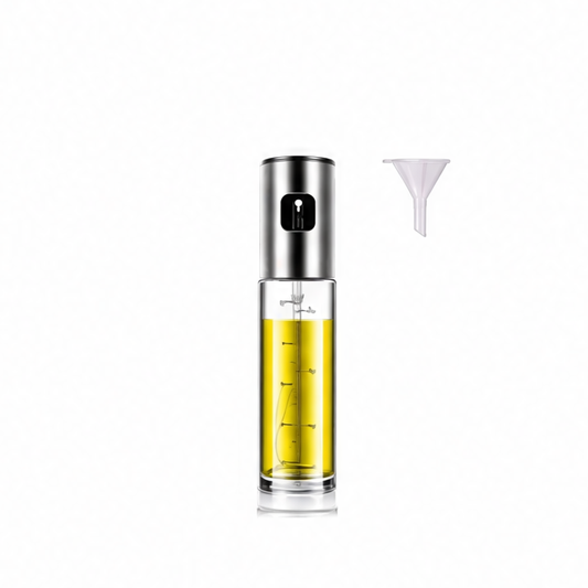 JupiGlow 100ml Glass Oil Spray Bottle with Manual Mister, Scale Mark and Stainless Steel Nozzle for Cooking, Baking and Air Frying