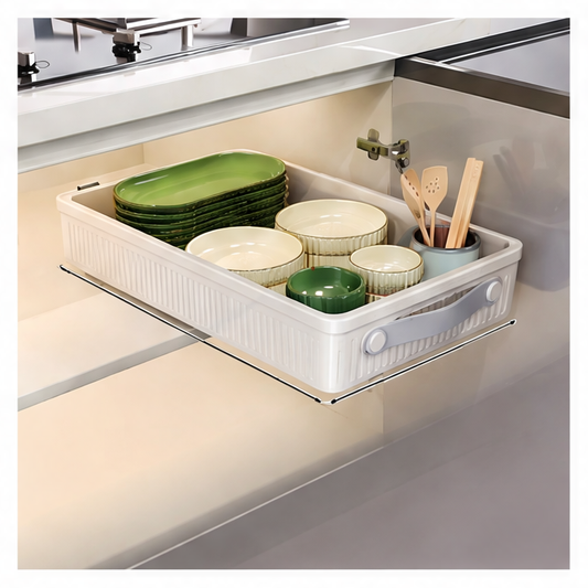JupiGlow Pull-Out Cabinet Organizer with Smooth Slide Rails, No-Drill Installation, M/L Options