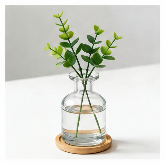 JupiGlow Clear Glass Hydroponic Vase with Bamboo Base, Mini Desktop Planter for Small Plants, Cylindrical-85 Design