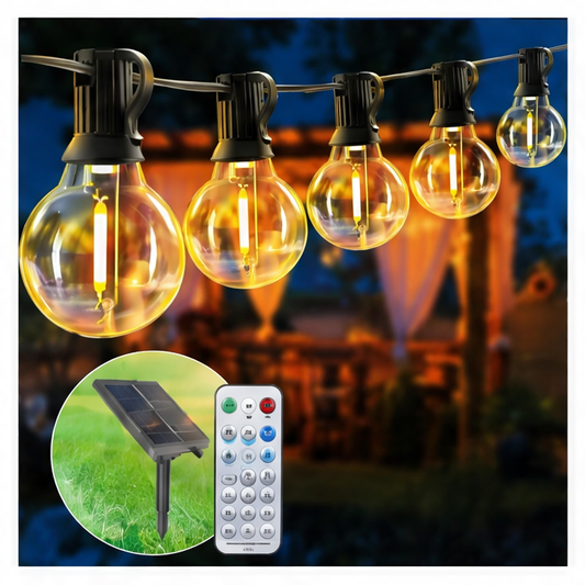 JupiGlow Solar G40 Outdoor String Lights, IP65 Waterproof, Dimmable, 7m to 30m Models
