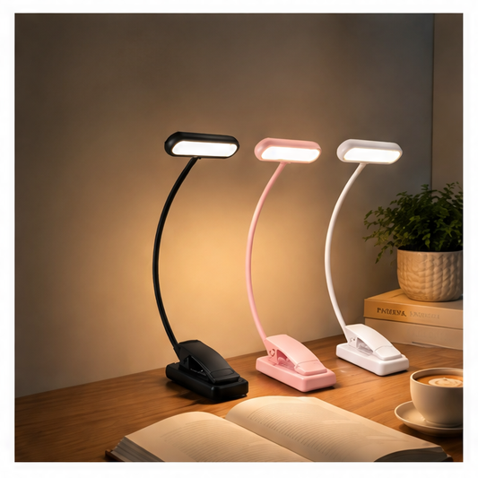 JupiGlow Rechargeable LED Book Light 2-Pack, Clip-On 360° Flexible Gooseneck, 3 Color Modes, 10 Brightness Levels