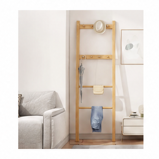 JupiGlow Bamboo Towel Ladder Rack, Assembly Design with Plastic Frame for Bathroom, Bedroom and Clothing Storage