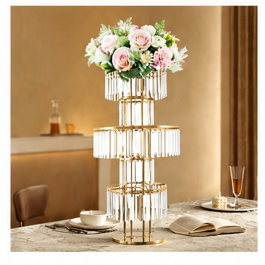 JupiGlow Gold Flower Stand Table Centerpiece, Electroplated Iron and Acrylic Display for Weddings, Banquets, Parties and Events