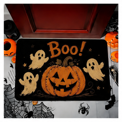 JupiGlow Halloween Boo Ghost Pumpkin Door Mat, Soft Polyester, Non-Slip Cartoon Entrance Rug for Indoor and Outdoor Use