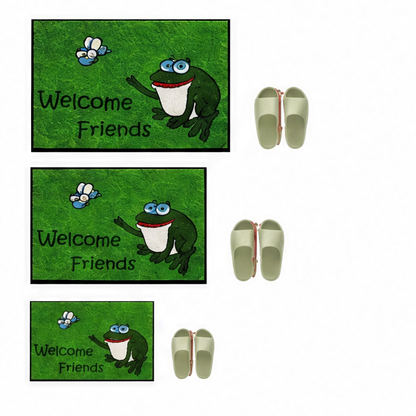 JupiGlow Cartoon Frog Outdoor Doormat, Green Polyester Welcome Mat, Fade-Resistant Machine-Made Rug in 40×60, 50×80 or 60×90 cm