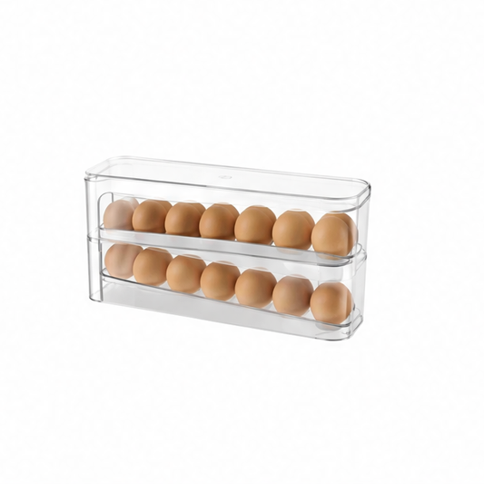 JupiGlow Automatic Rolling Egg Holder, Double-Layer Refrigerator Egg Dispenser Rack, Plastic Pantry Organizer