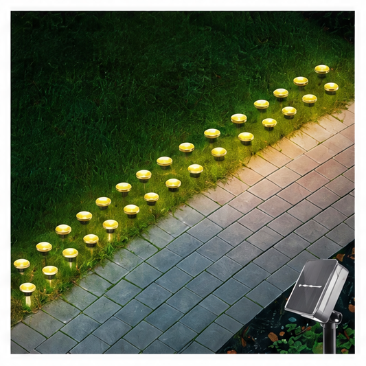 JupiGlow Solar LED Pathway Lights, 15 or 30 LEDs, 8 Modes, Light Sensor, IP65 Waterproof PVC Garden Lamps in White or Warm White
