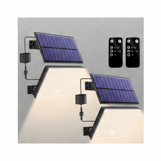 JupiGlow 400 LED Solar Flood Light, Motion Sensor, Remote Control, 3 Lighting Modes and 5m Cable for Outdoor Security