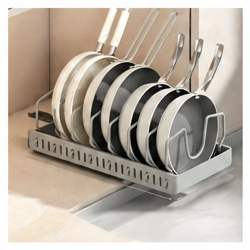 JupiGlow Pull-Out Pot and Pan Organizer Rack, 304 Stainless Steel Sliding Cabinet Shelf with 8 Adjustable Dividers, 1 or 2 Pack