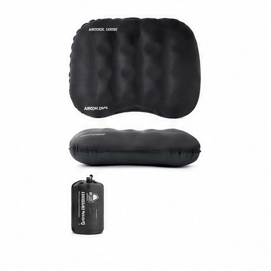 JupiGlow Inflatable Travel Pillow, Curved Neck and Lumbar Support, 2 cm Foam, 4.6 oz Packable Design for Camping and Flights