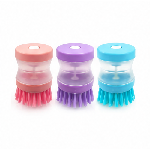 JupiGlow Soap Dispensing Dish Brush, Round Plastic Kitchen Scourer for Pots and Pans, Available in 1-Piece, 2-Piece and 3-Piece Sets
