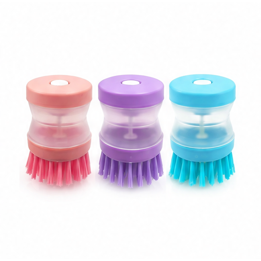 JupiGlow Soap Dispensing Dish Brush, Round Plastic Kitchen Scourer for Pots and Pans, Available in 1-Piece, 2-Piece and 3-Piece Sets
