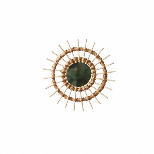 JupiGlow Round Rattan Wall Mirror, Pastoral Vine Décor for Entryways, Living Rooms, Cafés, Florist Studios and Photo Backdrops