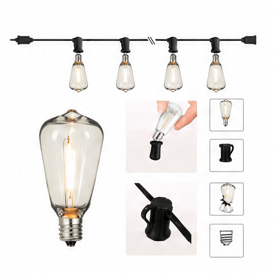 JupiGlow Outdoor String Lights, Waterproof Shatterproof ST38 LED Bulbs, Dimmable, Connectable 7.6–20 m EU Plug Patio Decor